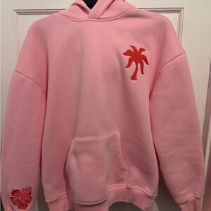 Pink Hoodie with Red Palm Tree Design